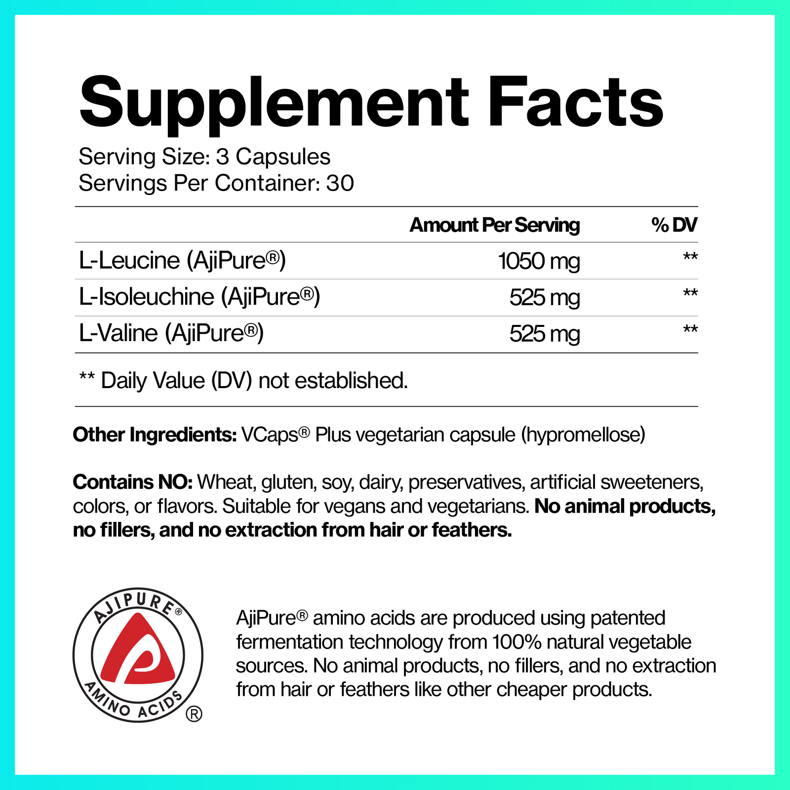 Do Vitamins BCAA Capsules AjiPure Supplement Facts