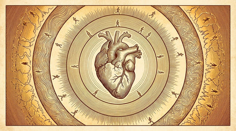 Anatomical heart surrounded by concentric exercise-intensity rings