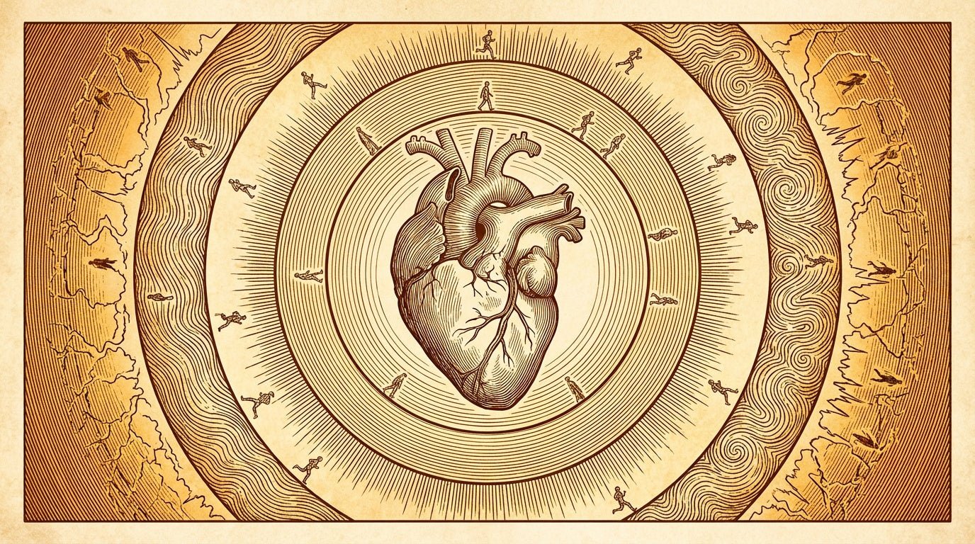 Anatomical heart surrounded by concentric exercise-intensity rings