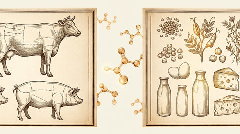 Animal and plant protein foods with molecular structures
