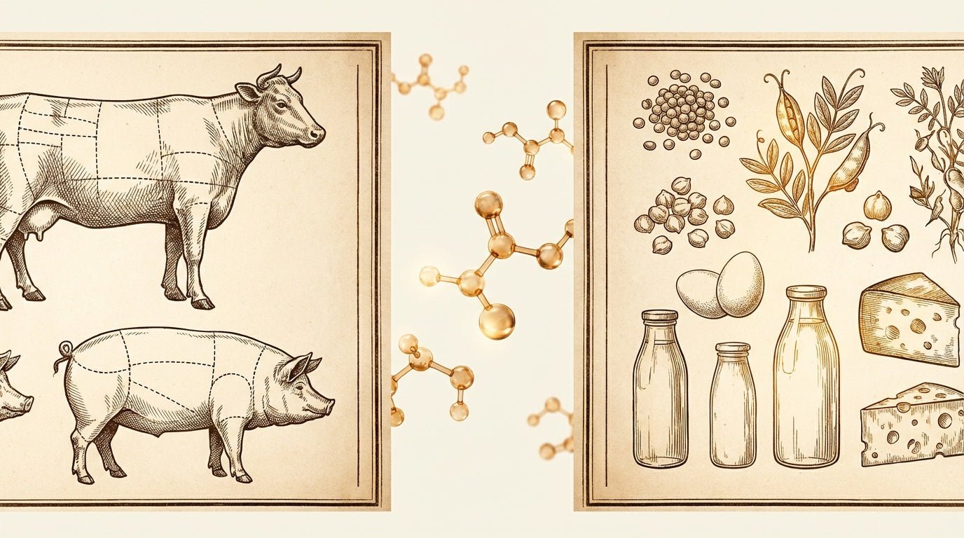 Animal and plant protein foods with molecular structures