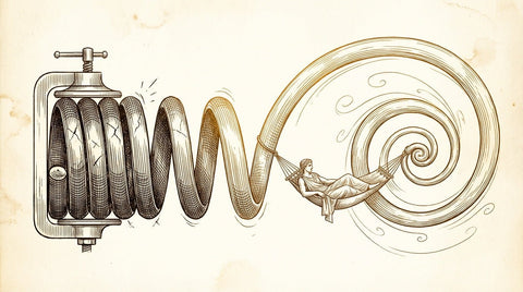 Compressed spring releasing into a resting athlete
