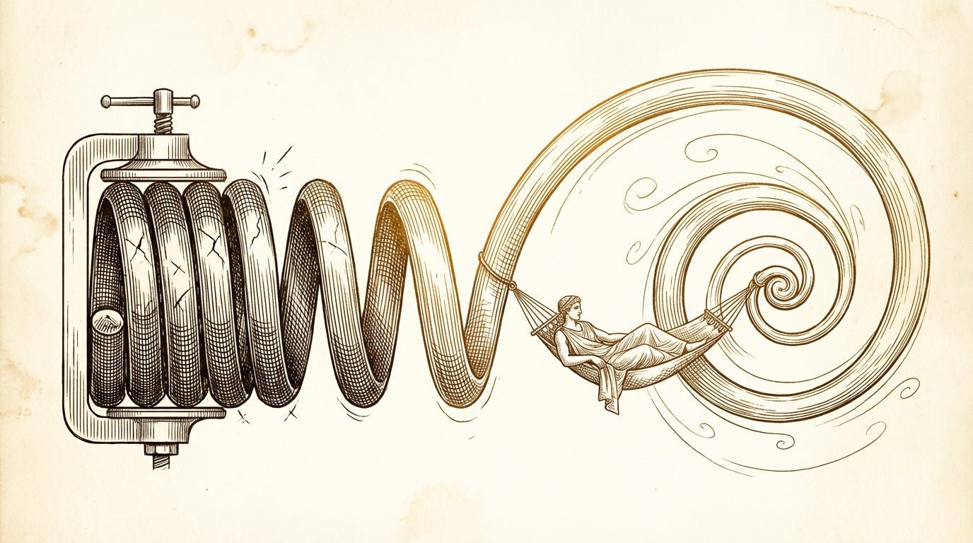 Compressed spring releasing into a resting athlete