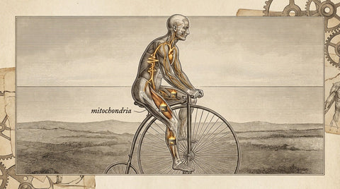 Vintage illustration of a cyclist with highlighted working muscles