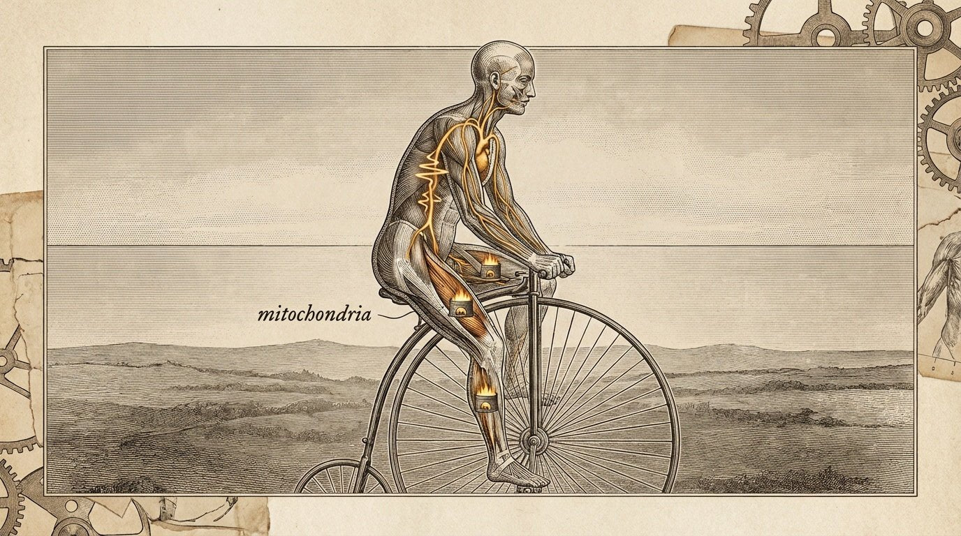 Vintage illustration of a cyclist with highlighted working muscles