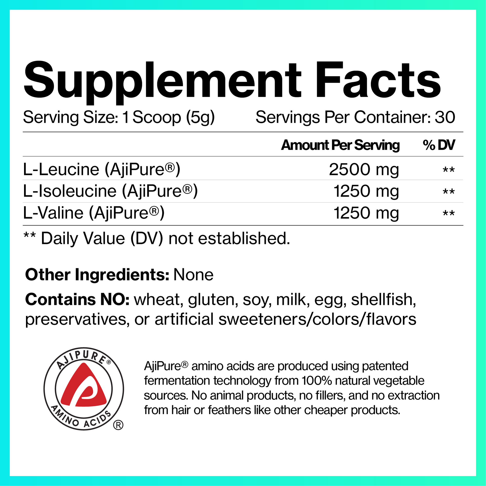 Do Vitamins AjiPure BCAA Powder Supplement Facts Label