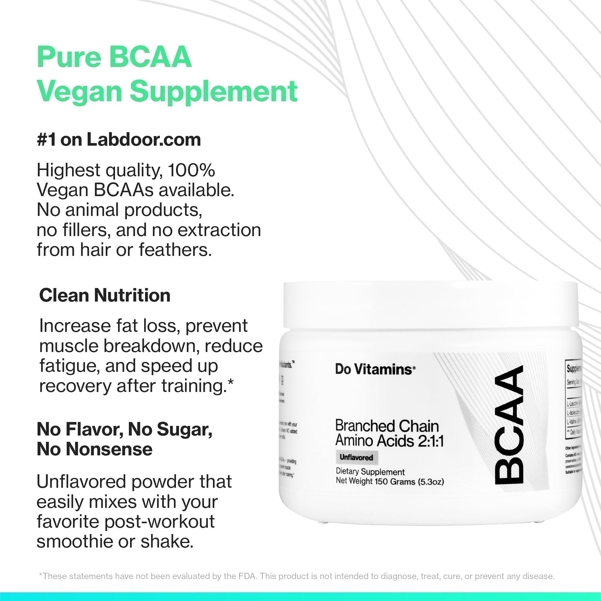 BCAA Powder Unflavored Nutricost - 150 Servings, Branched Chain Amino ...